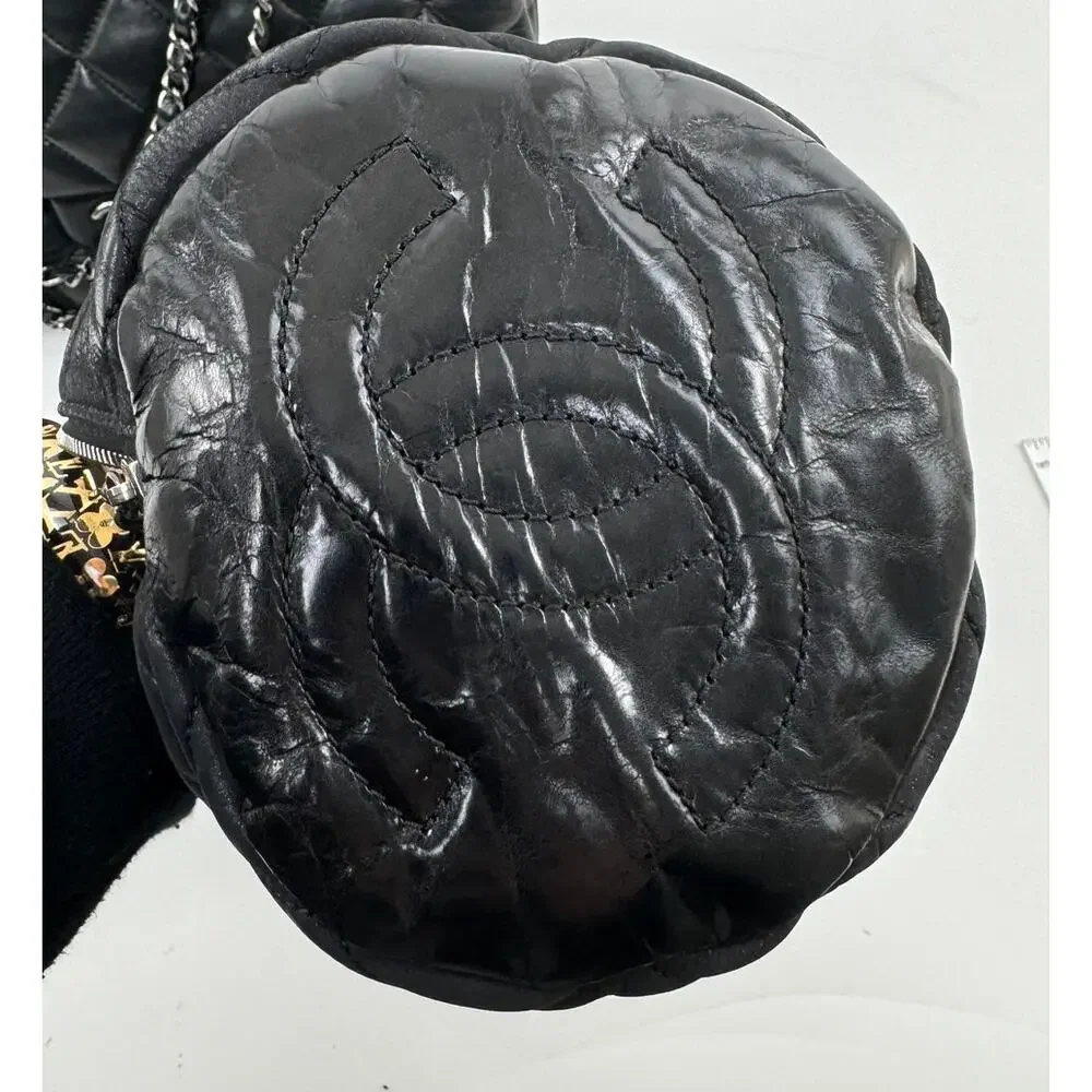 Chanel Black 3-way Leather & Patent Bag w/ Huge CC Charm /Runway Barrel Bag